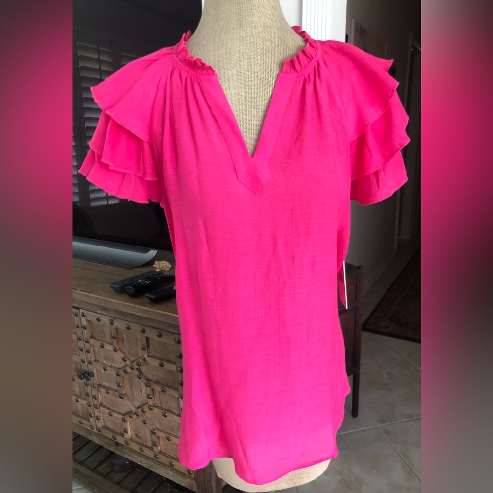 Nanette Lepore Flutter Sleeve Top In Rose Tropica Pink - New